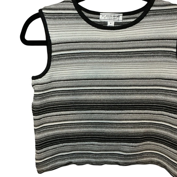 St. John Sport by Marie Gray Black and Gray Knit Striped Top - Picture 2 of 5